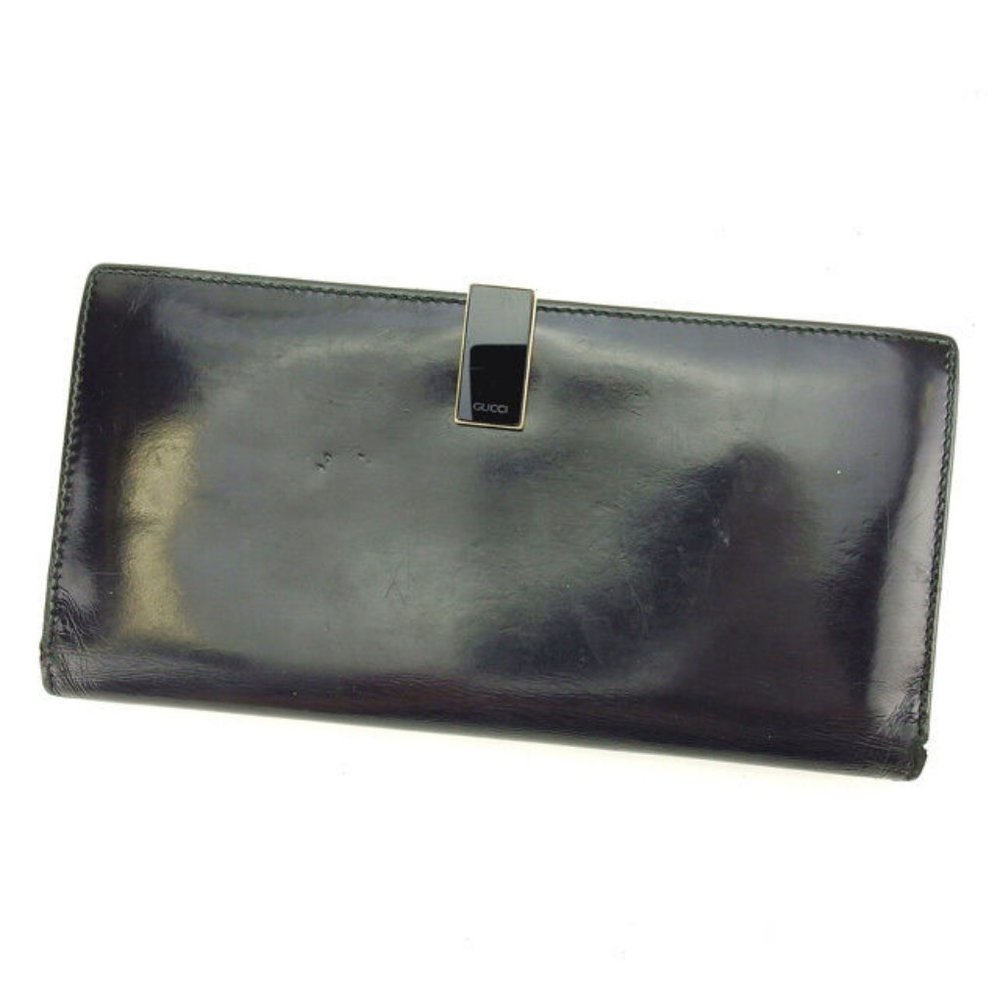 Gucci Wallet Purse Long Wallet Black Gold Woman Authentic Used S388